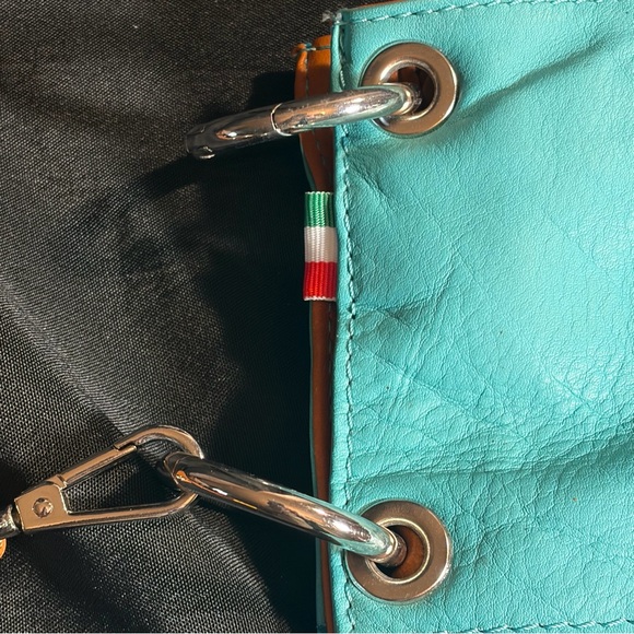 Toro Firenze leather Crossbody turquoise made in Italy adjustable strap tote - Picture 8 of 11